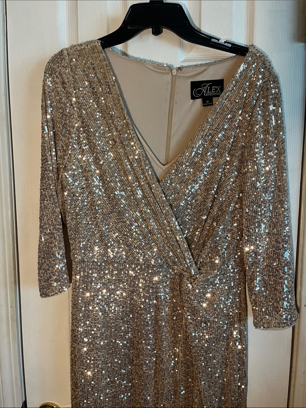 Alex Evenings Sparkling Champagne Sequin Wrap Gown
